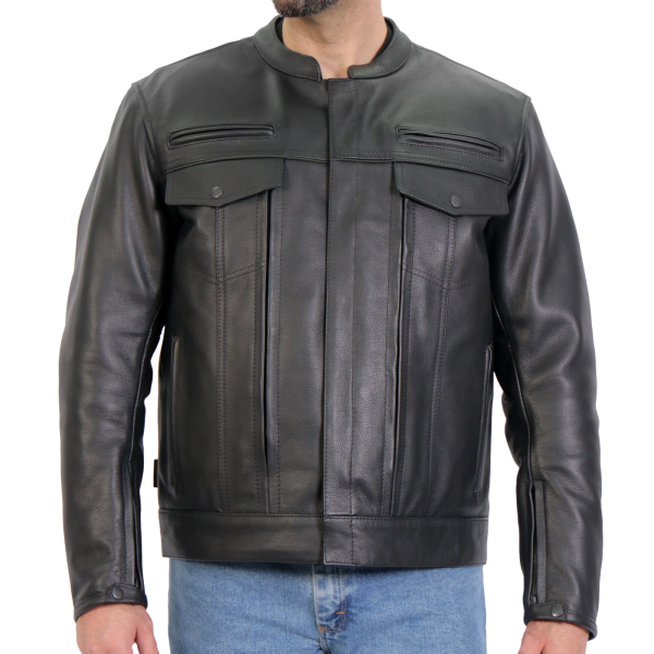 Hot Leathers JKM1028 Men's Black Leather Motorcycle style Biker Jacket with Zip Out Lining