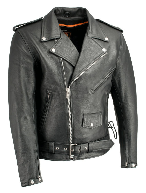 Milwaukee Leather LKM1711 Black Leather Motorcycle Jacket for Men, Thick Police Style Biker Jacket w/ Side Lace