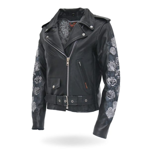 Hot Leathers Rose Embroidered Ladies Motorcycle Style Leather Jacket