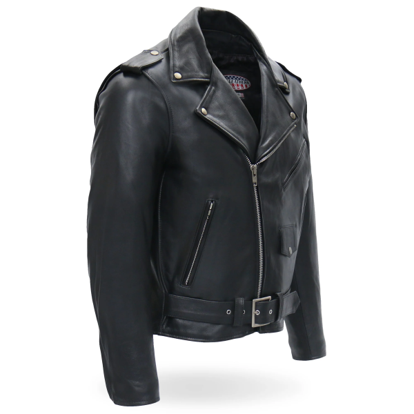 Hot Leathers JKM5009 Men's USA Made Black Premium Leather Classic Motorcycle Biker Jacket