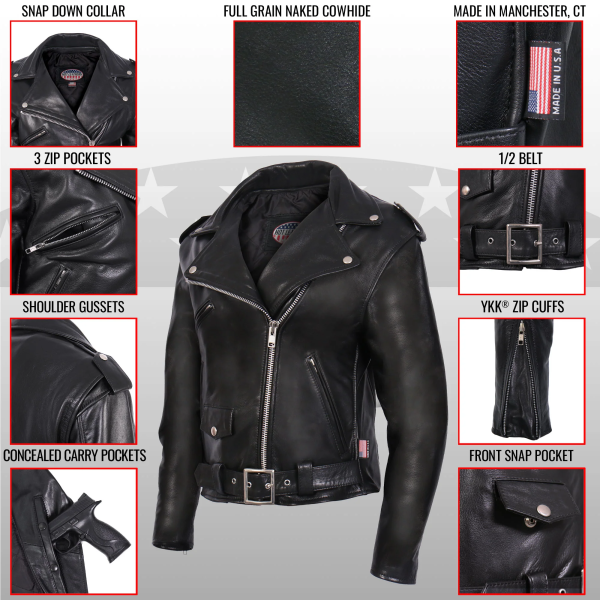 Hot Leathers JKL5004 Ladies Black Premium USA Made Classic Motorcycle Style Leather Biker Jacket