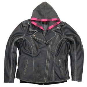 Hot Leather Ladies Leather Jacket With Hood and Concealed Carry Pockets