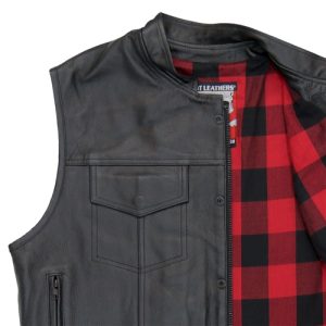 Hot Leathers Red Flannel Lined Leather Vest with Carry Conceal