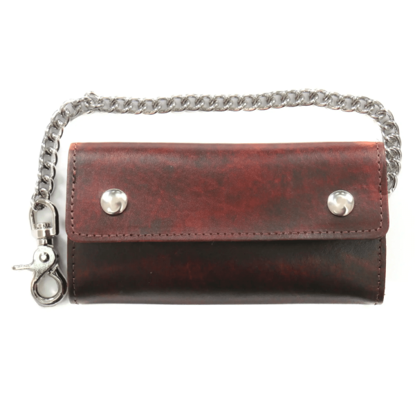 Hot Leathers Antique Brown 7 Trifold Wallet with Chain