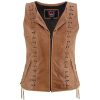 DS236 Women's Brown Zippered Vest with Lacing Details