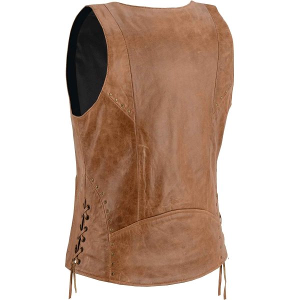 DS236 Women's Brown Zippered Vest with Lacing Details