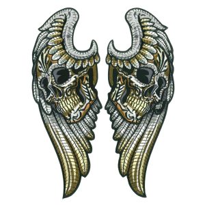 ANGEL WINGS SKULL 10 7.8 x 9.6 Embroidered Patch