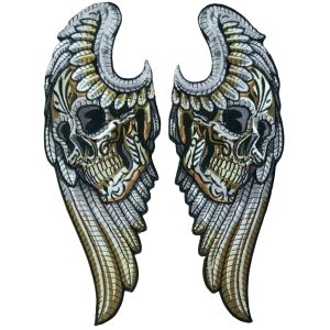 ANGEL WINGS SKULL 14 11 x 13.5 Embroidered Patch