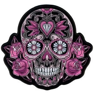 Pink Sugar Skull and Roses 8 x 8 Patch