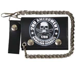 2nd Amendment Tri-fold Black Leather Wallet with Chain