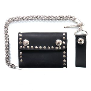 4 Naked Leather Studded Bifold Chain Wallet