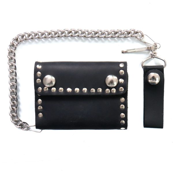 4 Naked Leather Studded Bifold Chain Wallet