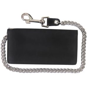 7 Inch Black Naked Leather Bi-Fold Wallet with Credit Card Slots and Chain