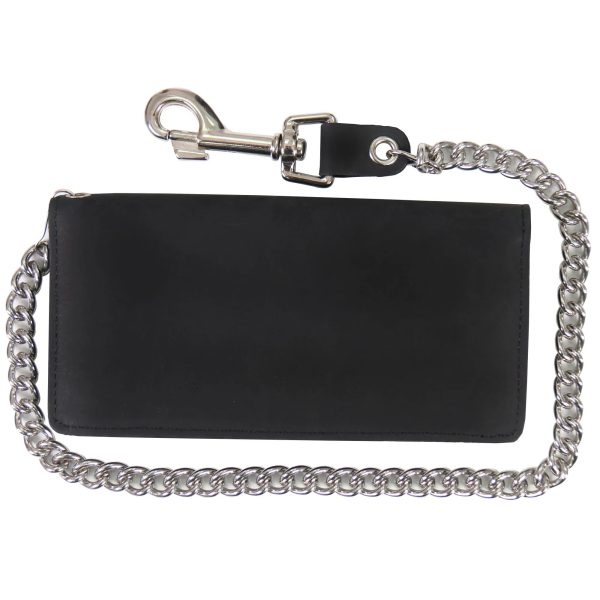7 Inch Black Naked Leather Bi-Fold Wallet with Credit Card Slots and Chain