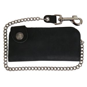 Black Buffalo Nickel Snap Bi-Fold Wallet with Chain