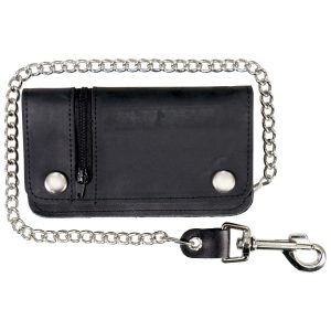 Black Naked Leather Wallet with Change Pocket and Chain