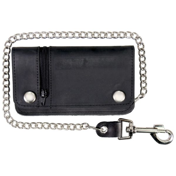 Black Naked Leather Wallet with Change Pocket and Chain
