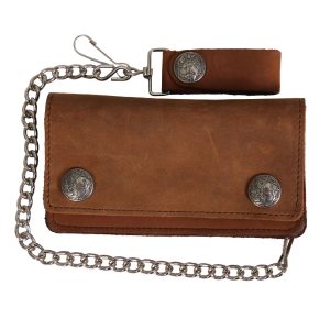 Brown Buffalo Nickel Bifold Leather Wallet with Chain