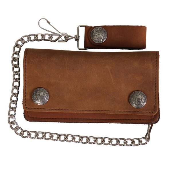 Brown Buffalo Nickel Bifold Leather Wallet with Chain