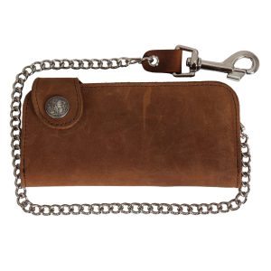 Brown Buffalo Nickel Snap Bi-Fold Wallet with Chain