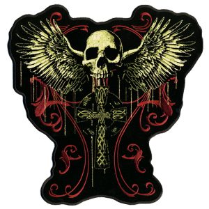 Flying Skull Gothic Cross 12 x 12 Patch