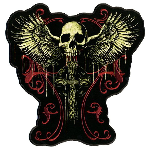 Flying Skull Gothic Cross 12 x 12 Patch