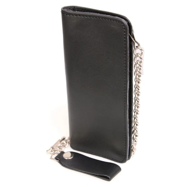 Men's 8” Leather Long Bi-Fold Biker Wallet w Anti-Theft Stainless Steel Chain