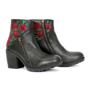 Ladies Black Wild Roses Zipper Boot BTL1008