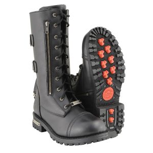 Men’s 13-Inch-Tall Tactical Black Lace-Up Leather Boots Zipper w Storage Pocket MBM9069