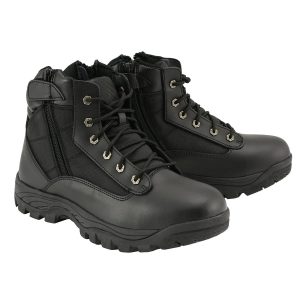 Men's 6-inch Black Leather Swat Style-Tactical Lace-Up Biker Boots w Side Zippers MBM9011