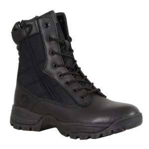 Men's 9-Inch Black Leather Lace-Up Tactical Motorcycle Boots w Side Zipper MBM9110