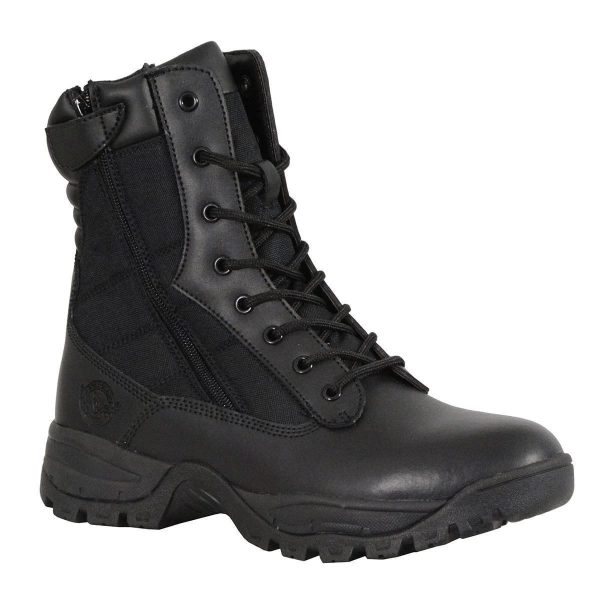 Men's 9-Inch Black Leather Lace-Up Tactical Motorcycle Boots w Side Zipper MBM9110