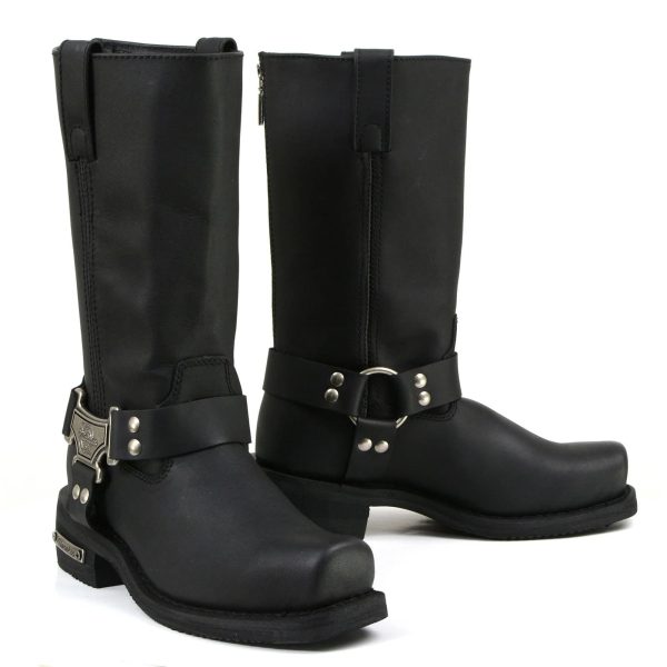 Men's Black Classic Harness Motorcycle Leather Boots MB410