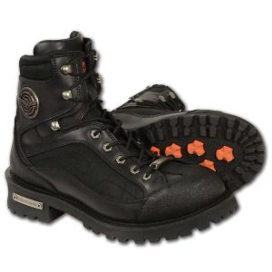 Men's Black Leather 6-Inch Lace to Toe Motorcycle Rider Boots w Gear Shift Protection MBM9080