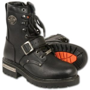 Men's Black Leather Lace-Up Engineer Motorcycle Boots w Buckles and Side Zipper MBM101
