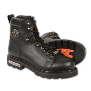 Men's Black Leather Lace-Up Motorcycle Rider Boots with Side Zipper MBM100