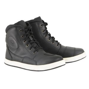 Men's Black Leather Reinforced Street Biker Riding Shoes w Shift Protect Ankle Support MBM9002