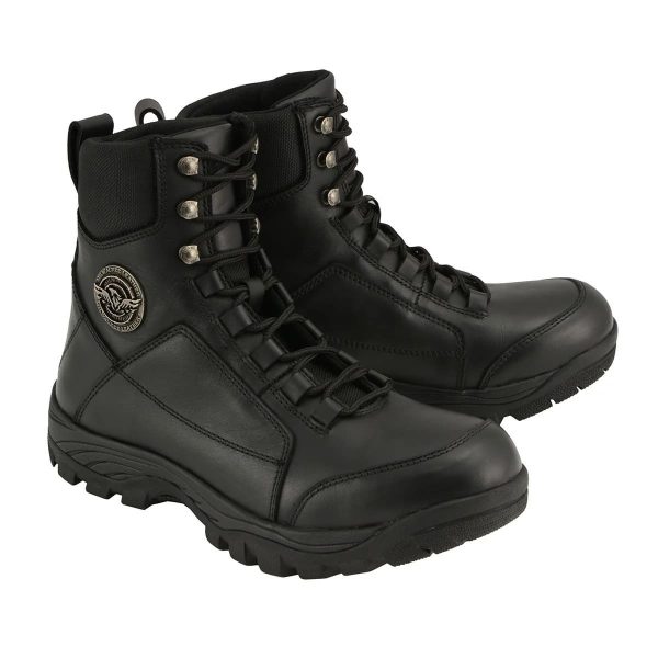 Men’s Black Leather Swat Style-Tactical Lace-Up Motorcycle Riding Boots MBM9081