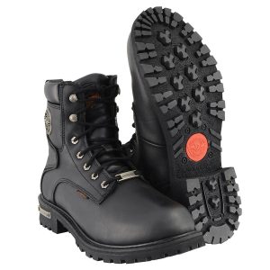 Men's Black Leather Wide Width 6-Inch Lace-Up Logger Waterproof Motorcycle Boots MBM9096WP
