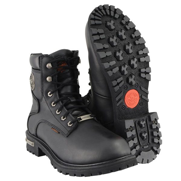 Men's Black Leather Wide Width 6-Inch Lace-Up Logger Waterproof Motorcycle Boots MBM9096WP