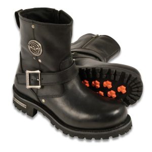 Men's Black Leather Wide Width 6-inch Classic Engineer Motorcycle Boots w Side Zipper MBM9040W