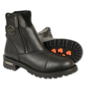 Men's Black Smooth Double Sided Zipper Entry Motorcycle Leather Boots MBM102