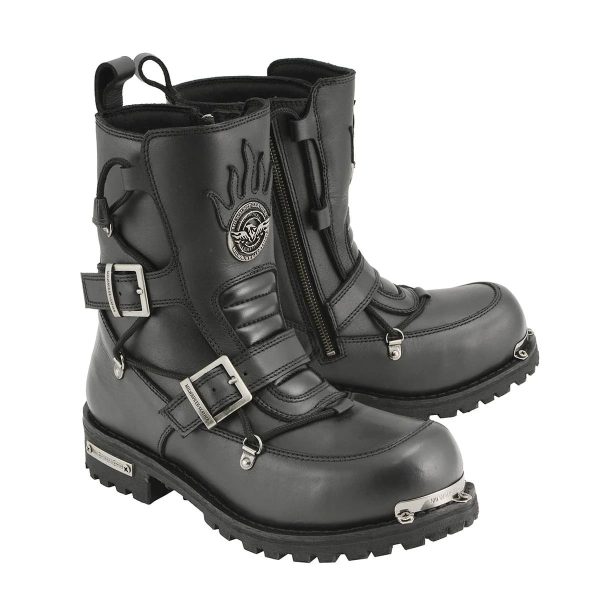 Men’s Black Tactical Logger Leather Boots with Buckle Enhancement MBM9076