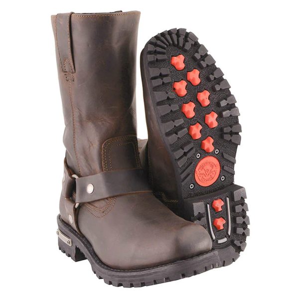 Men's Classic 11-Inch Dark Brown Leather Harness Square Toe Motorcycle Boots MBM9062