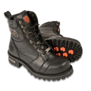 Men's Classic Black Leather 8-inch Lace-Up Logger Motorcycle Rider Boots MBM9030