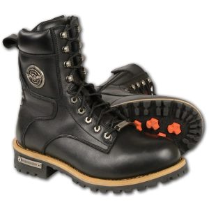 Men's Classic Black Leather Lace-Up Logger Boots w Side Zipper MBM9095