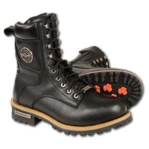 Men's Classic Black Leather Wide Width Lace-Up Logger Boots w Side Zipper MBM9095W