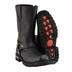 Men's Wide-Width Classic Black Leather 11-Inch Square Toe Motorcycle Harness Boots MBM131W