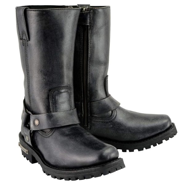 Women's 11-Inch Distressed Grey Classic Harness Square Toe Leather Boots MBL9362