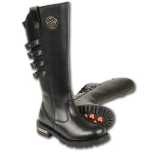 Women's Black 15-inch High Rise Leather Riding Boots with Four Calf Buckles MBL9345